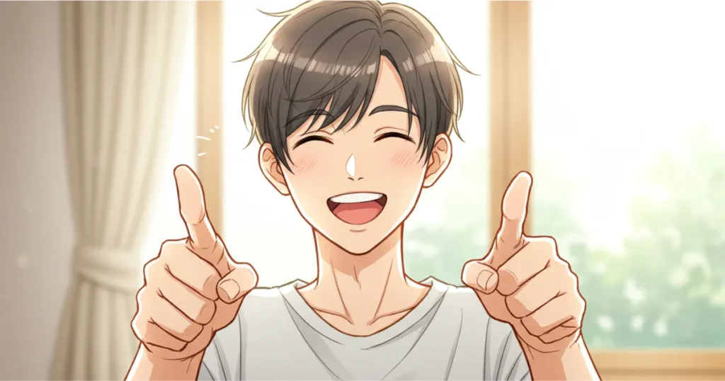 笑顔で指を指しているEDの男性のイラスト
