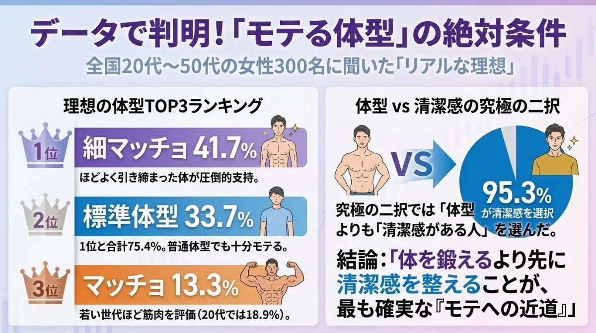女性300人が選んだ「モテる男の体型」TOP3