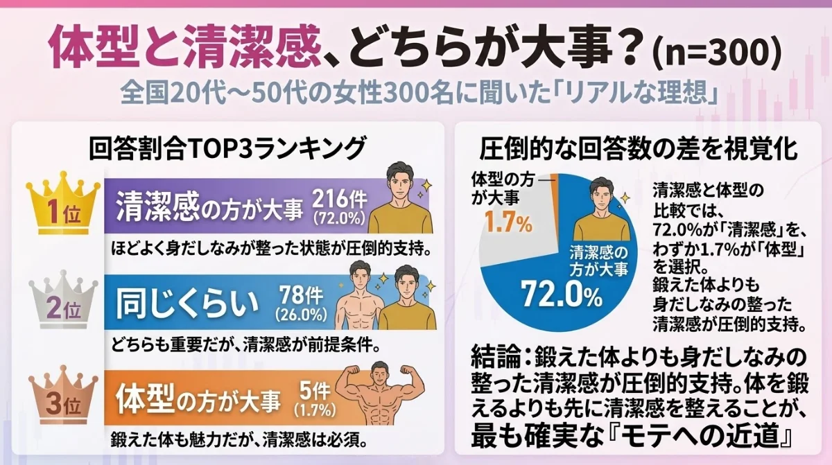 体型と清潔感、どちらが大事?(n=300)