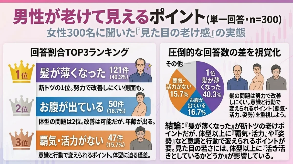 男性が老けて見えるポイント(単一回答・n=300)