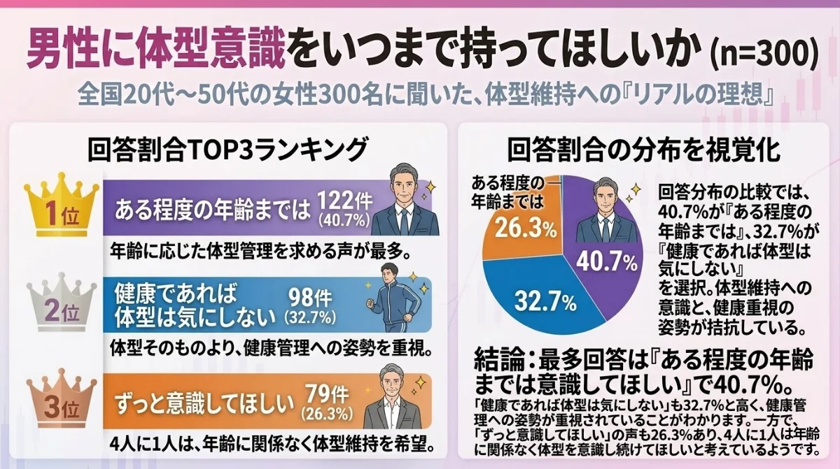 男性に体型意識をいつまで持ってほしいか(n=300)