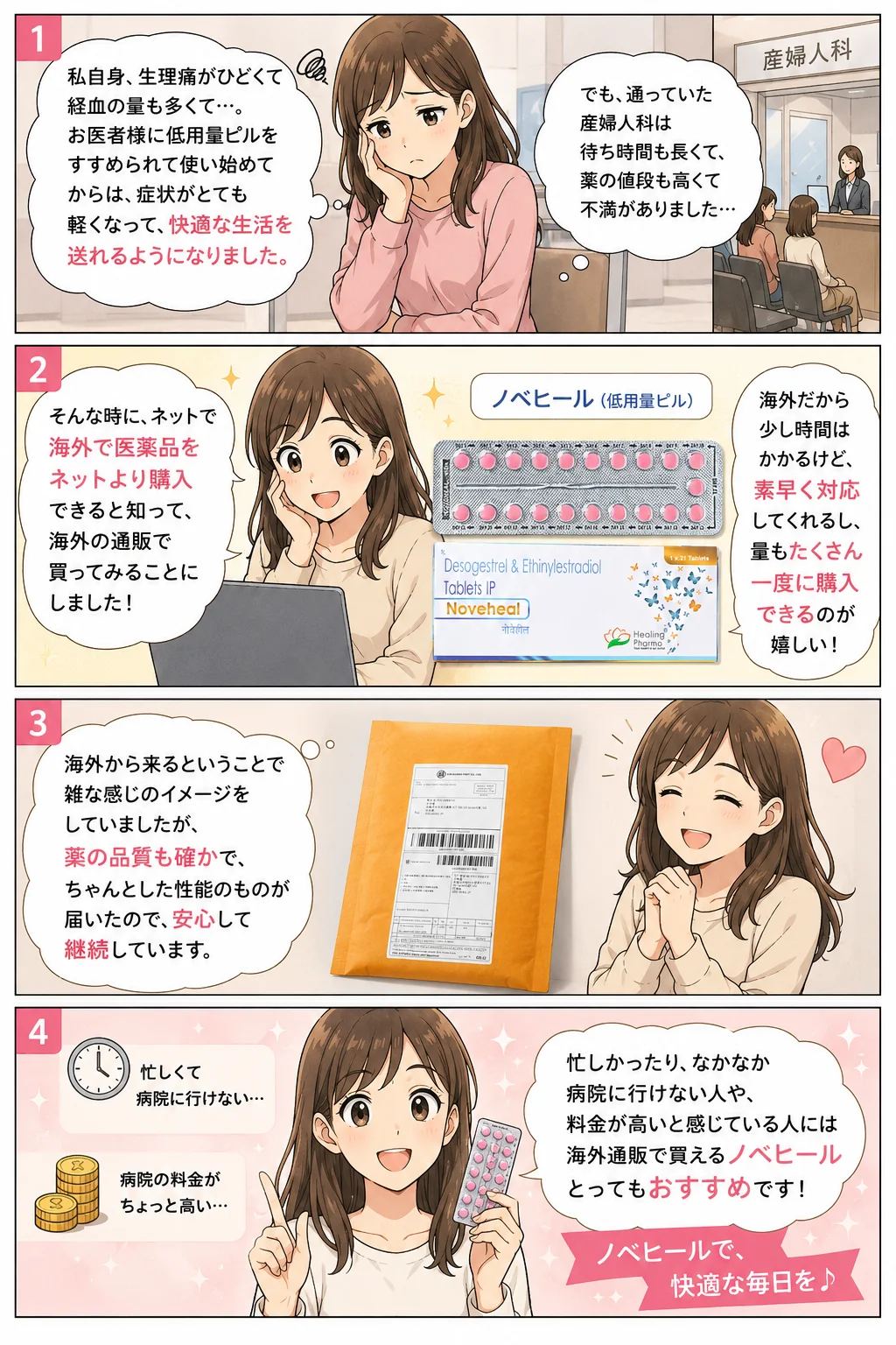 【ノベヒールの口コミ4コマ漫画】20代後半の女性、スーアンパンさん（東京都）の口コミ・効果・感想