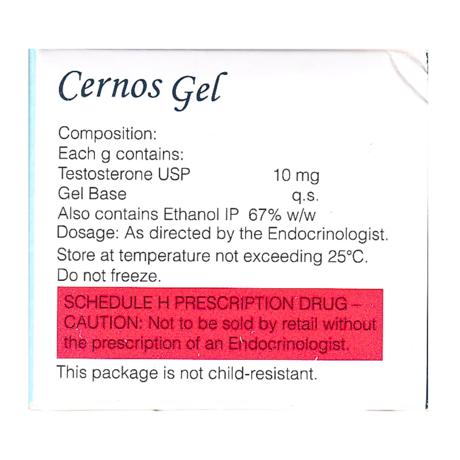 セルノスジェル（Cernos Gel）1%の箱（側面）