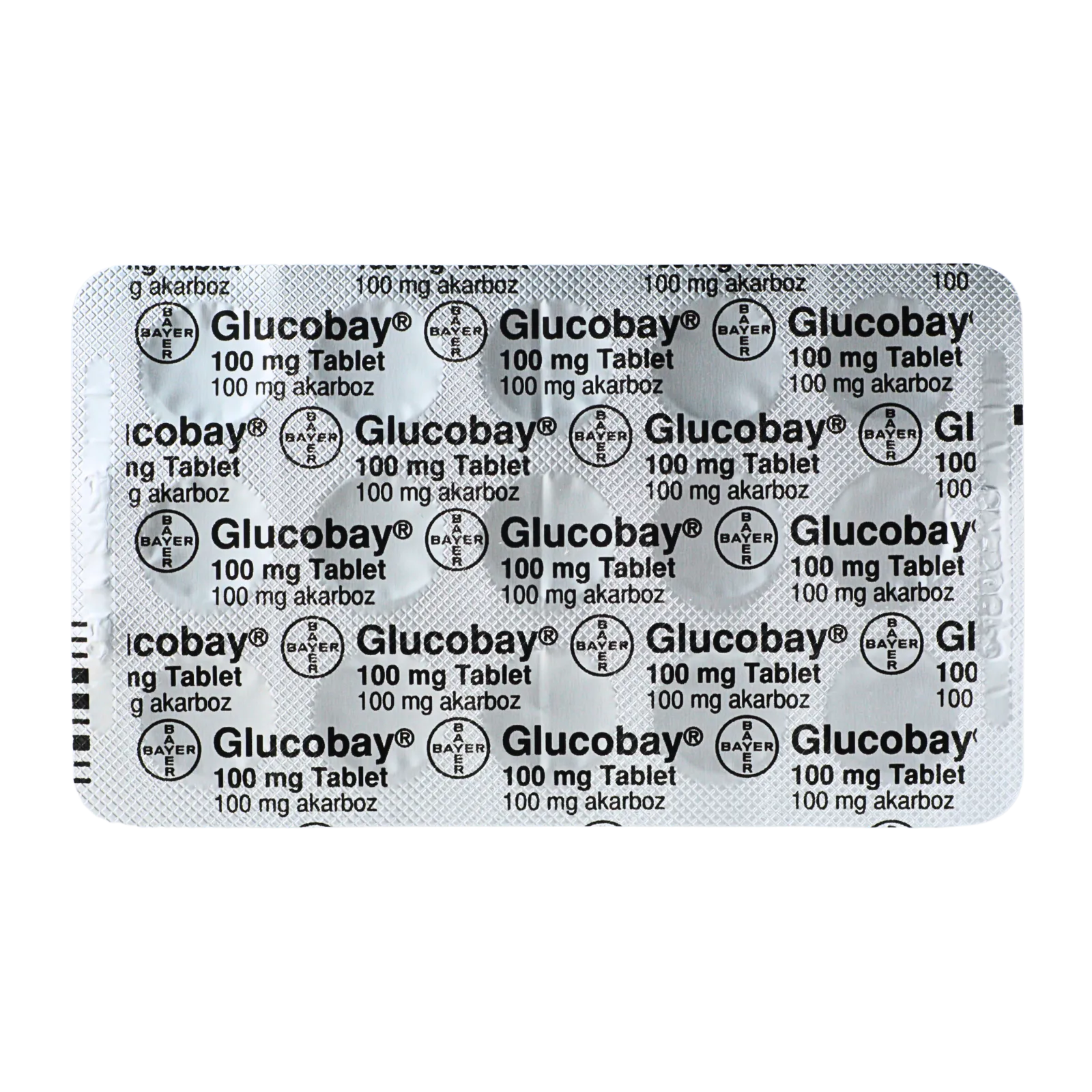 グルコバイ（Glucobay）100mgが15錠入ったシート（裏面）