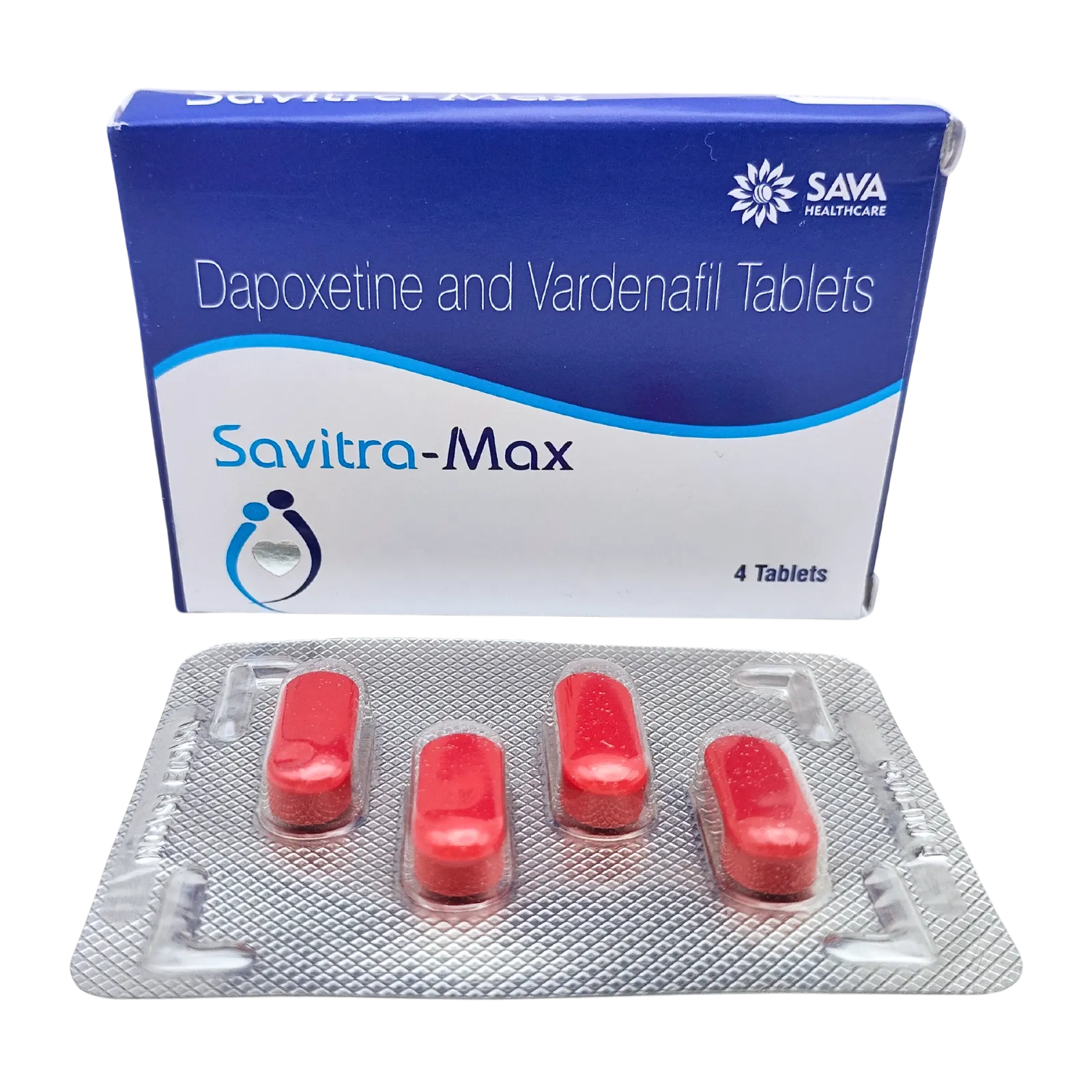 サビトラマックス（Savitra Max）が4錠入ったシートと箱（表面）