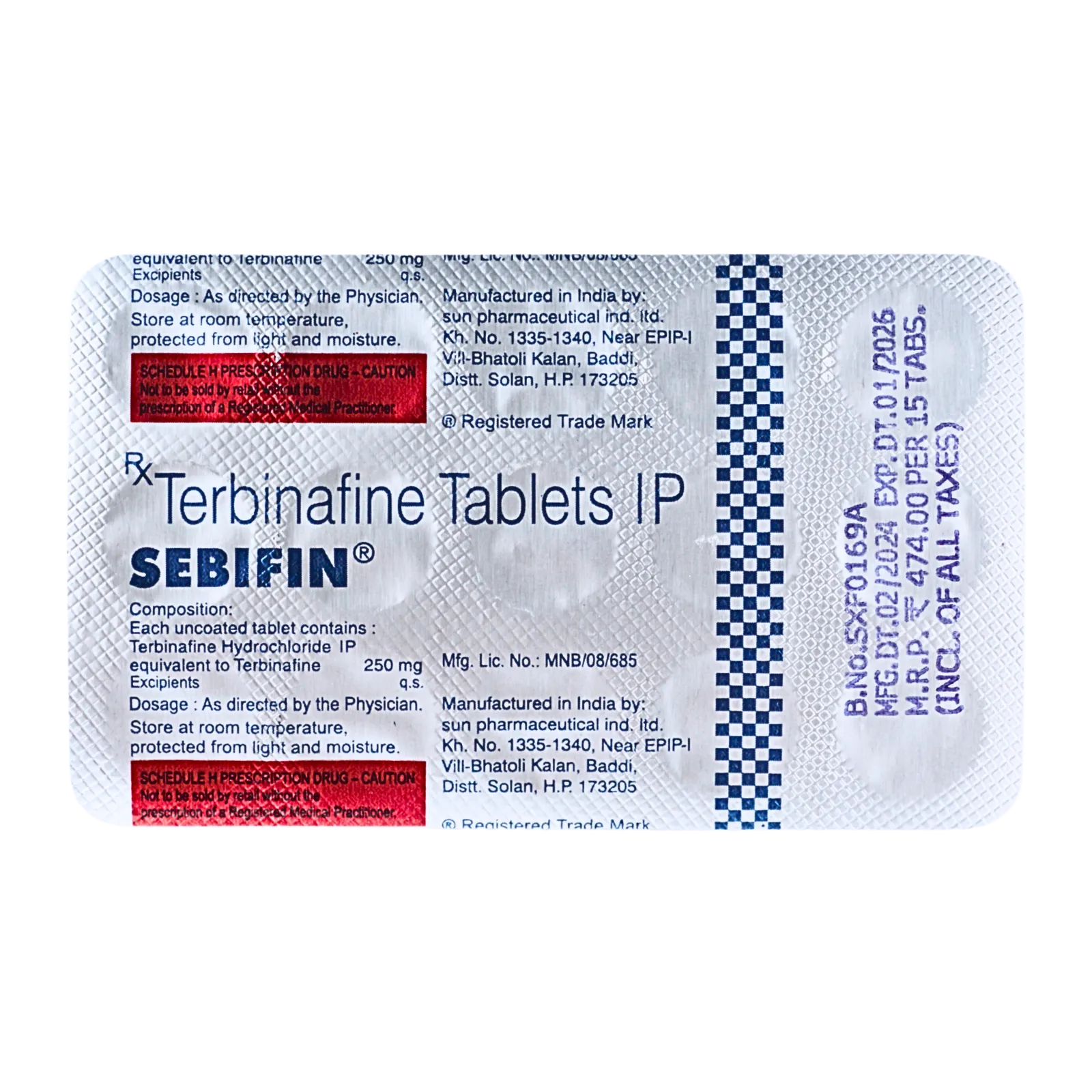 セビフィン（SEBIFIN）が15錠入ったシート（裏面）