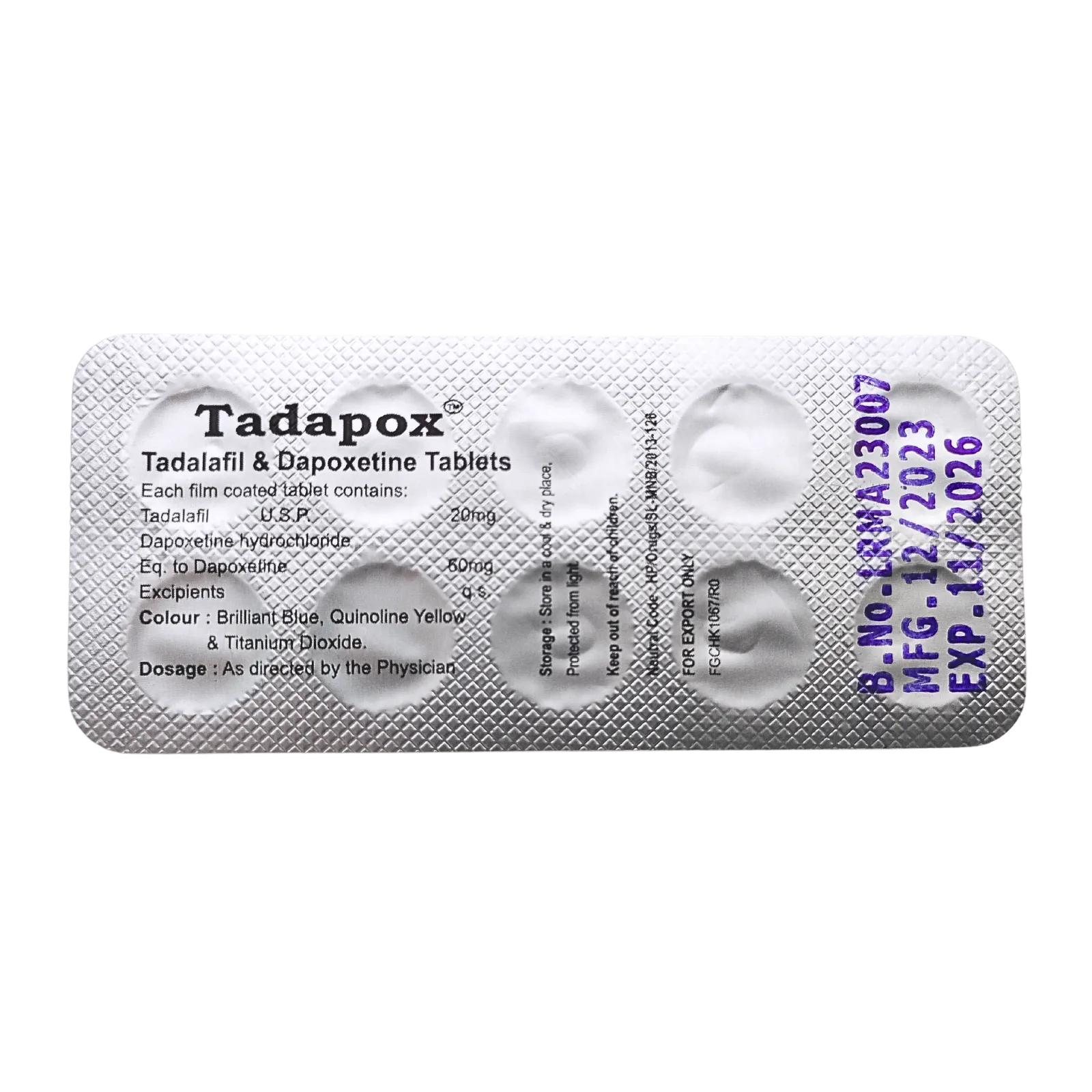タダポックス（Tadapox）が10錠入ったシート（裏面）