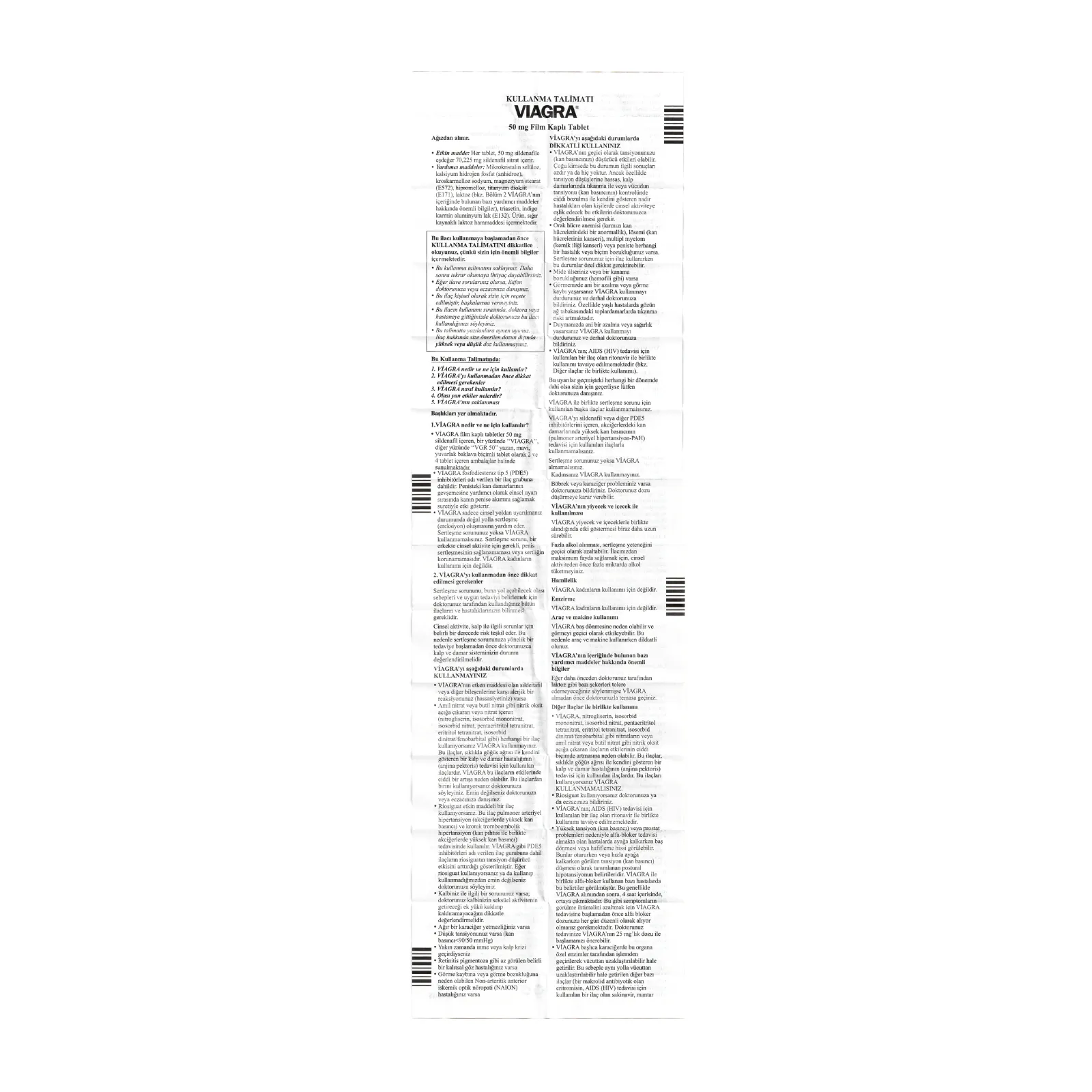 バイアグラ（VIAGRA）50mgの箱に入っている添付文書（表面）