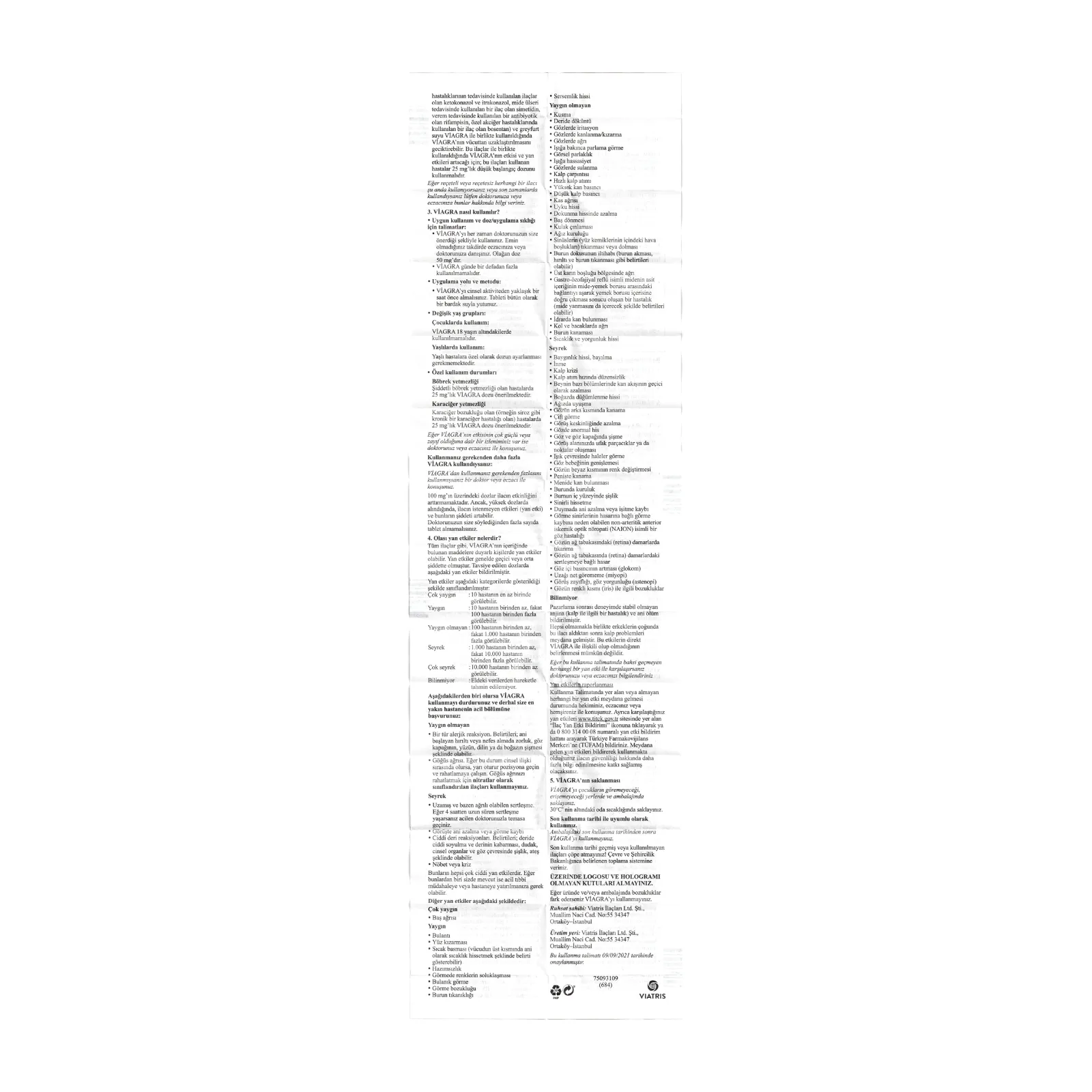 バイアグラ（VIAGRA）50mgの箱に入っている添付文書（裏面）