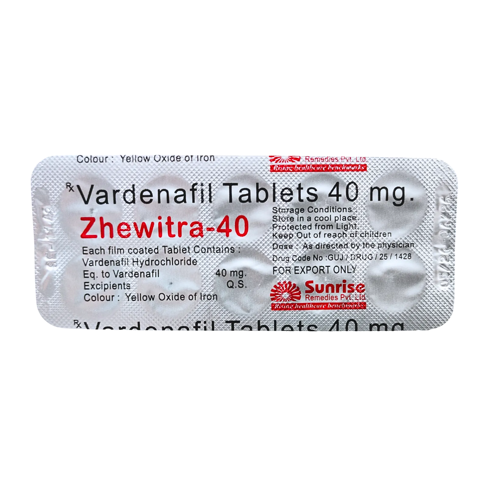 ジェビトラ（Zhewitra）40mgが10錠入ったシート（裏面）